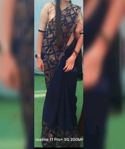 Elegant Navy Blue Saree with Gold sequence