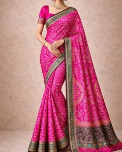 Elegant Pink Bandhani Print Saree
