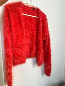 Red Fuzzy Knit Cardigan