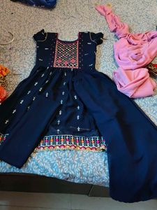 Navy Blue Embroidered Kurta Set with Dupatta