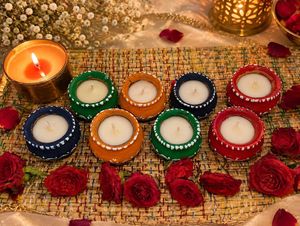 Set of 2 Decorative Terracotta Kalash Candles
