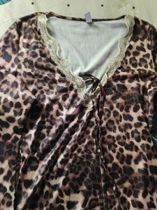 Leopard Print Lace-Up Long Sleeve Top