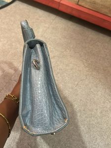 Stylish Light Blue Croc-Embossed Handbag