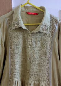 Green Smocked Kurta