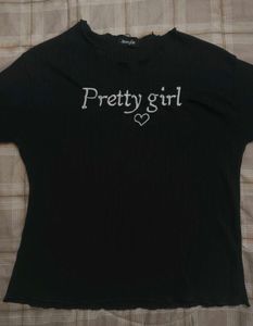 Cute Black "Pretty Girl" Ribbed Top