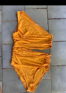Orange Ruched One-Shoulder Bodysuit