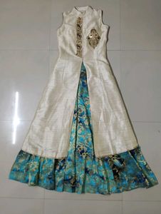 Ivory Silk Anarkali with Brocade Skirt