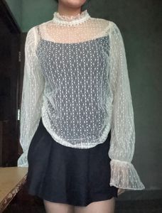 Sheer High Neck top with long balloons sleeve