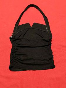 Black Bozzolo Ruched Halter Top