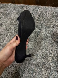ZARA  Black Satin Rhinestone Bow Mules