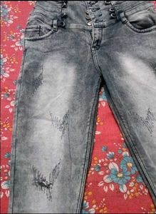 High Waisted Acid Wash Distressed Jeans