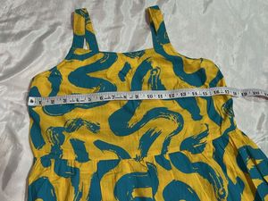 Yellow &amp; Teal Abstract Print Midi Dress