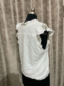 Chic White Eyelet Flutter Sleeve Top