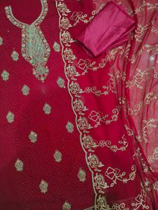 Stunning Red Embroidered unstiched pakistani suit