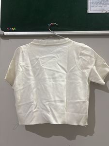 White Knit Cropped Top