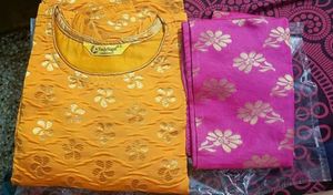 New Yellow kurta Set with Pink silk Dupatta