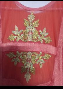 Peach Silk Heavy Embroidery Work Gown