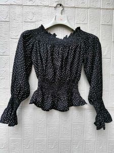 New with tag Korean Chic Off-Shoulder Polka Dot To