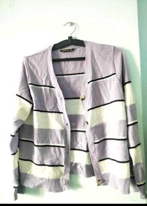 Striped Button-Up Cardigan 💜🤍