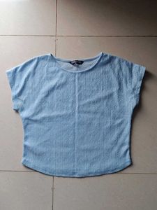 Baby Blue Textured Cropped Tee