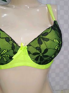 (1010)Neon Green Floral Lace Bra