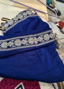 Vibrant Royal Blue Saree with Silver Stripes