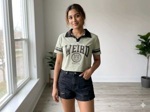 Graphic Print Collared Crop Top