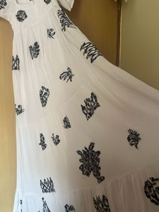 Boho White Maxi Dress with Black Print