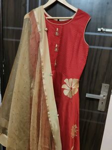 Anarkali Red suit with golden duppata