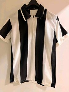 ZaraMan Black & White Striped Half-Zip P