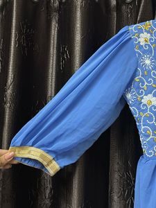 Embroidered Blue Boho Maxi Dress