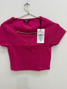 Shein Pink Cropped Henley Top