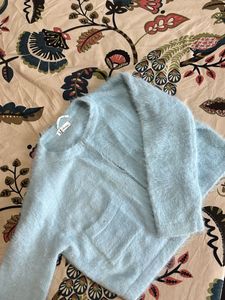 Baby Blue Fuzzy Knit Cardigan