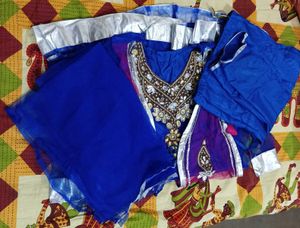 Stunning Blue &amp; Purple Embellished Anarkali Set