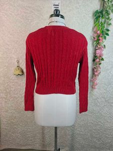 Red Cable Knit Bear Embroidered Sweater