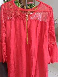 Red Lace Sleeve Kurta