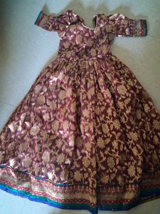 Elegant Maroon & Gold Brocade Ethnic Gown