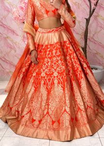 Stunning Orange &amp; Gold Brocade Lehenga Choli