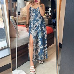 Floral Print Maxi Dress with High Slit