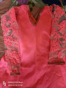 Neon Peach Kids Kurta With Detachable Jacket For 5-7 Years Gitlrls