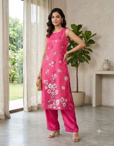 Vibrant Pink Floral Sleeveless Kurta Set