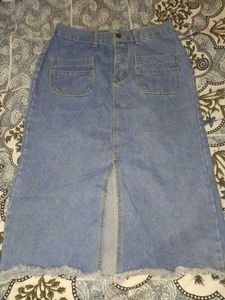 Denim A-Line Midi Skirt