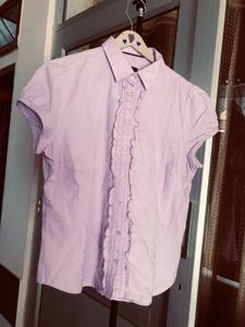 Pink Ruffled Button-Up Shirt💗🎗️