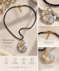 Moonstone Crescent Moon Pendant Necklace