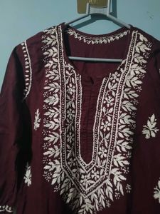 wine color chikankari kurti