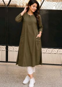 Posh India Premium Olive Green Cotton Kurta | Bran
