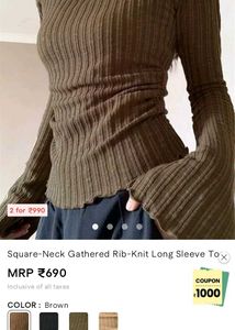 Chic Ribbed Square Neck Bell Sleeve Top