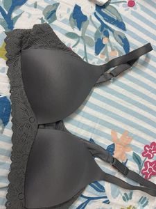 Comfortable Grey Lace Trim Bra
