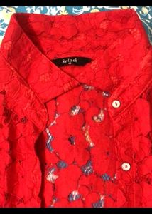 Splash Red Lace Button-Down Tunic