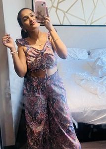 Boho Print Crop Top & Palazzo Pants Set